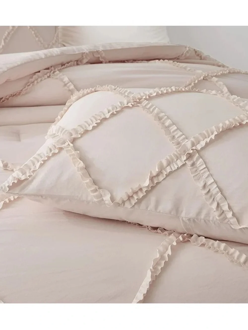 Soft Blush Diamond-Quilt Full 3 piece Comforter Set